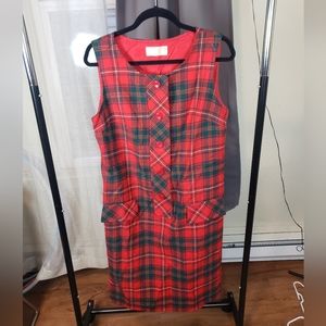 Vintage Pendleton Red Green Plaid Wool Sheath Dress 10